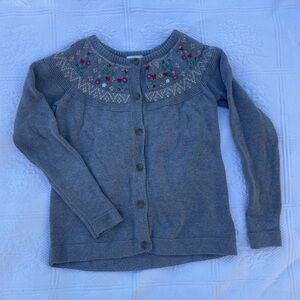 Hanna Andersson Grey Cardigan with Floral Embroidery Youth Girl’s 150/US size 12